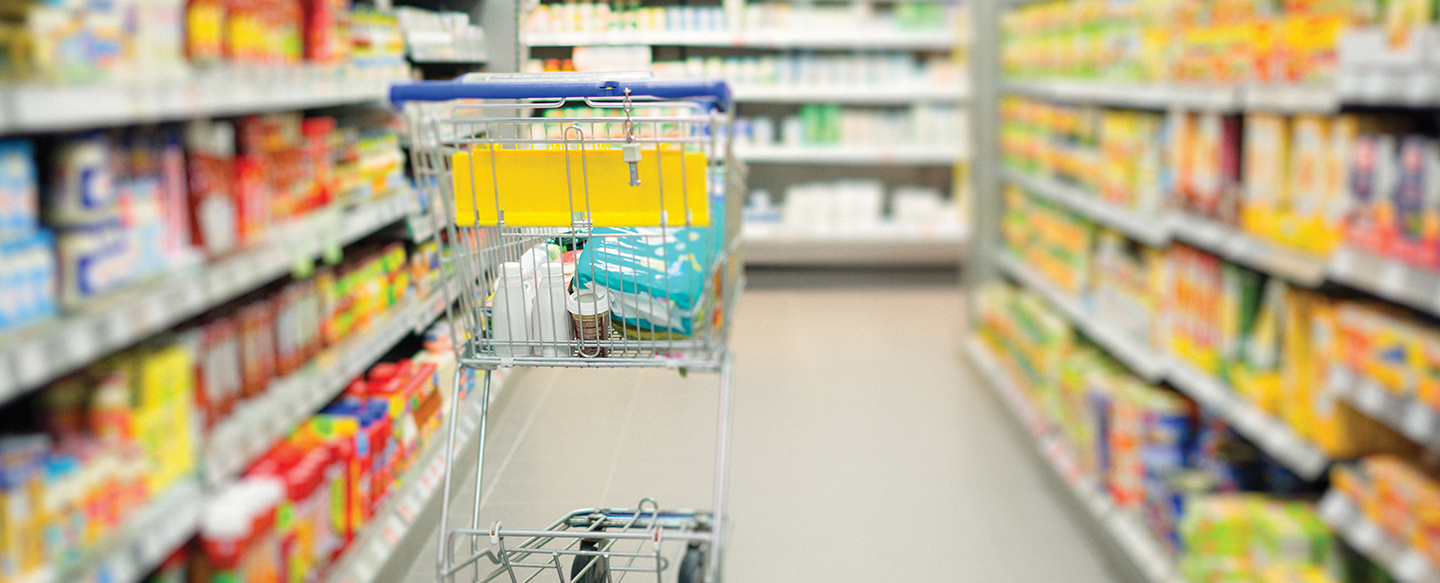 Investing in shelf management can help grocery retailers increase sales [image: a shopping cart in a grocery aisle]