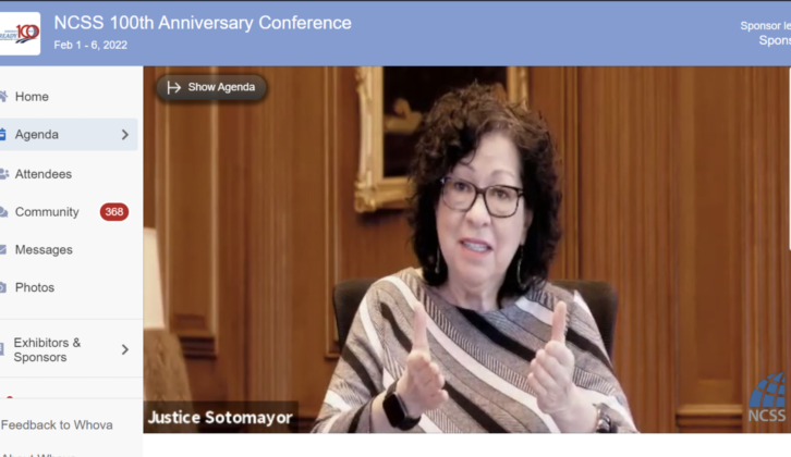 Sotomayor closes out the National Council for the Social Studies conference via video chat.