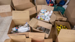 Medicine being stored in a warehouse for distribution in Ukraine