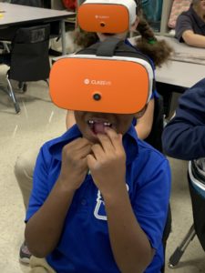 student using virtual reality glasses