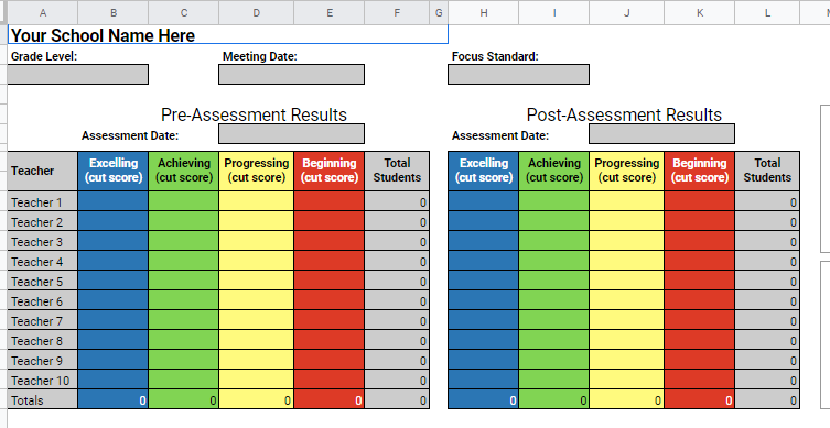 achievement team spreadsheet sample