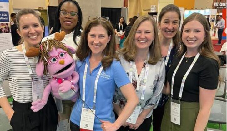 Smithsonian educators and National Head Start Association staff convened at the 2023 NHSA Conference in Phoenix, Arizona in May 2023 to share a teacher toolkit that highlights the program’s interdisciplinary approach. (From L-R: Beth Evans, Pinky the Jackalope puppet, Kisha McCray (Manager of Effective Practices, NHSA), Rachel Hutchison (Senior Associate of Instructional Practice Professional Development, NHSA), Maureen Leary, Emily Porter, and Bethany Wells). Courtesy of the Smithsonian. Smithsonian educators article